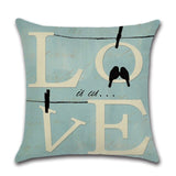 Vintage Blue Cushion Covers Linen Telephone Pole Bird Pillow Cover Sofa Bed Nordic Home Decorative Couples Love Pillow Case 45cm