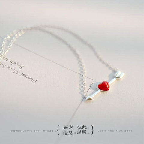 Sterling Silver Red Heart Shaped Arrow Pendant Necklace