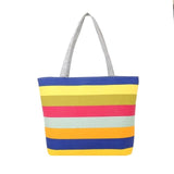 Women Summer Beach Shoulder Bag Handbag Fashion Strips Canvas Shopping Tote Zipper Large Capacity